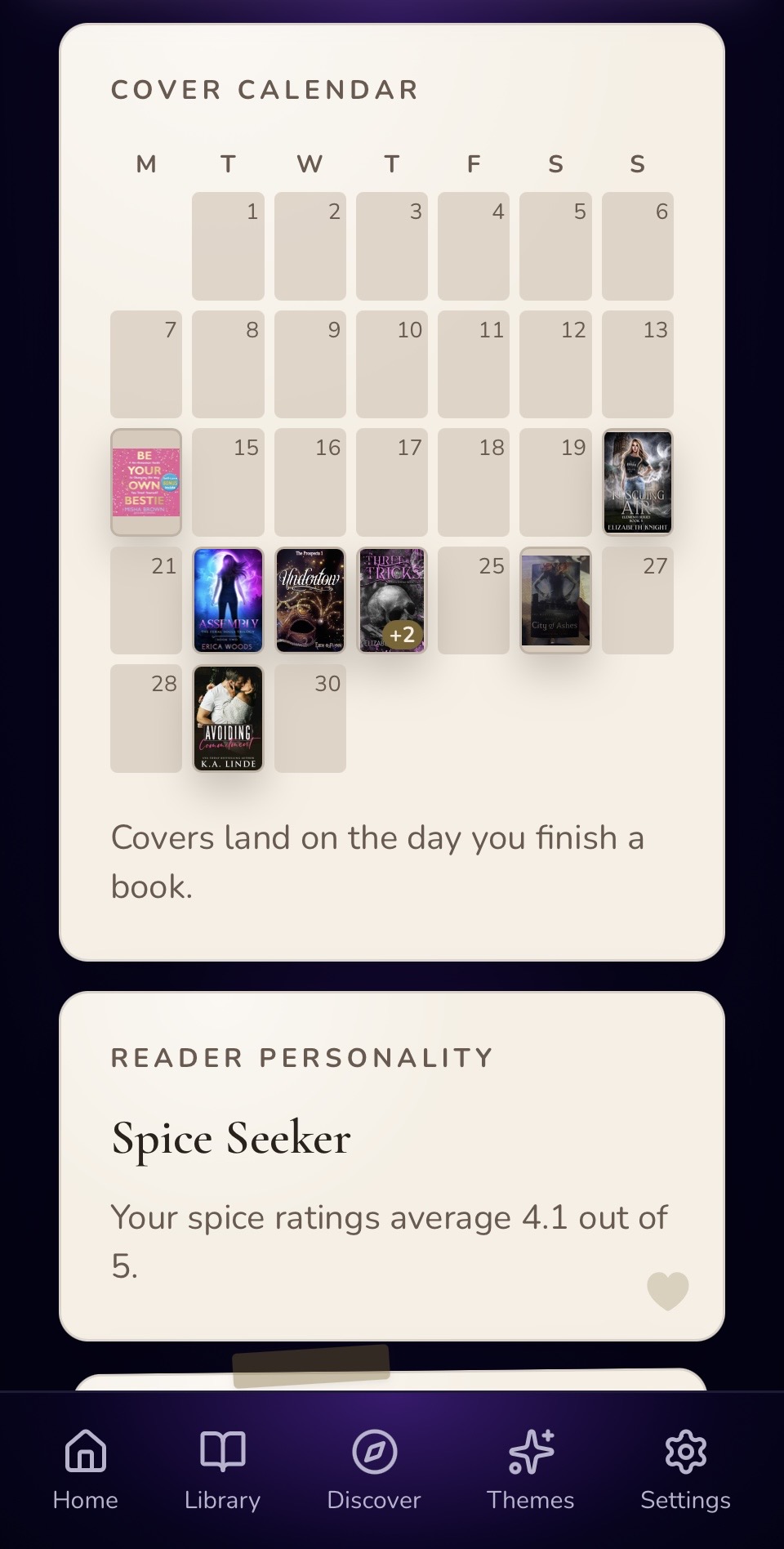 Current TBRly cover calendar showing books on their completion dates