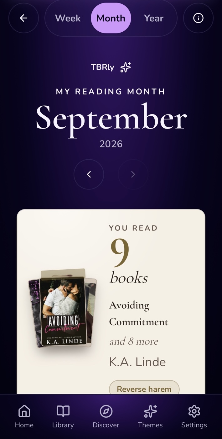 Current TBRly monthly reading summary showing books read in September 2026